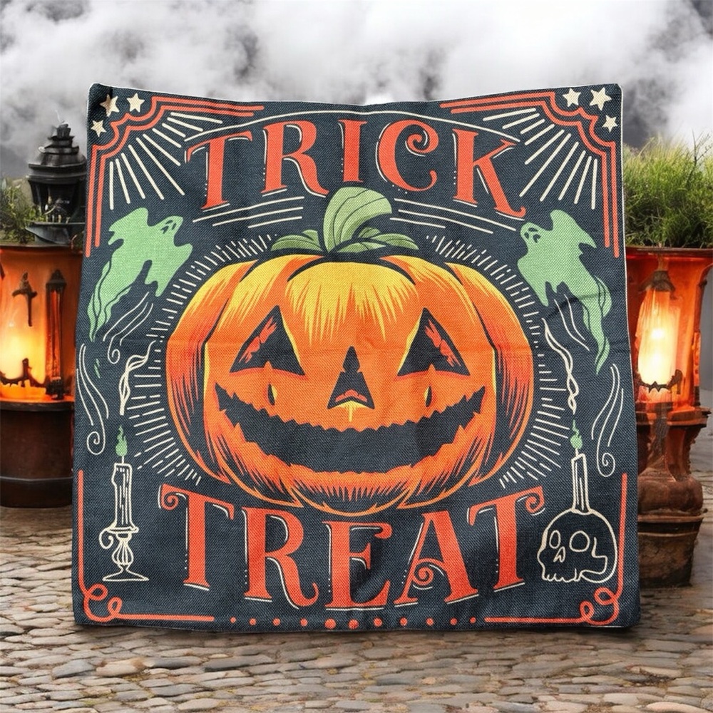 Halloween Trick or Treat pillow - Orange and Black
